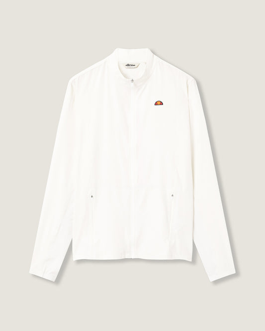 White shirt with a small logo on a light gray background